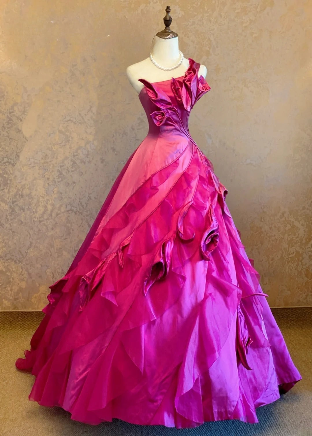 Quinceanera Dress One Shoulder Pink Satin Floor Length Ball Gown Sweet 15 15th Birthday Gown RB9091