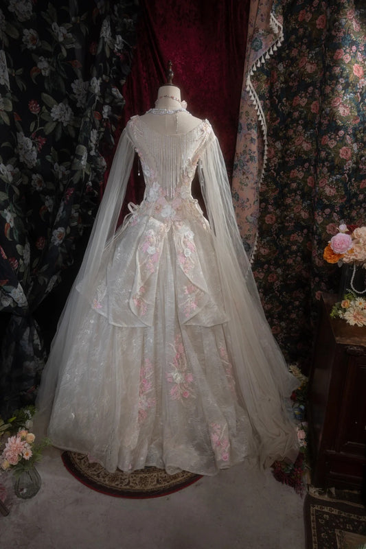 Sweety Ball Gown Scoop Ivory With Pink Tulle Long Flowers Lace Quince Dress inspo Party Gowns Sweet 16 Outfits RB8274