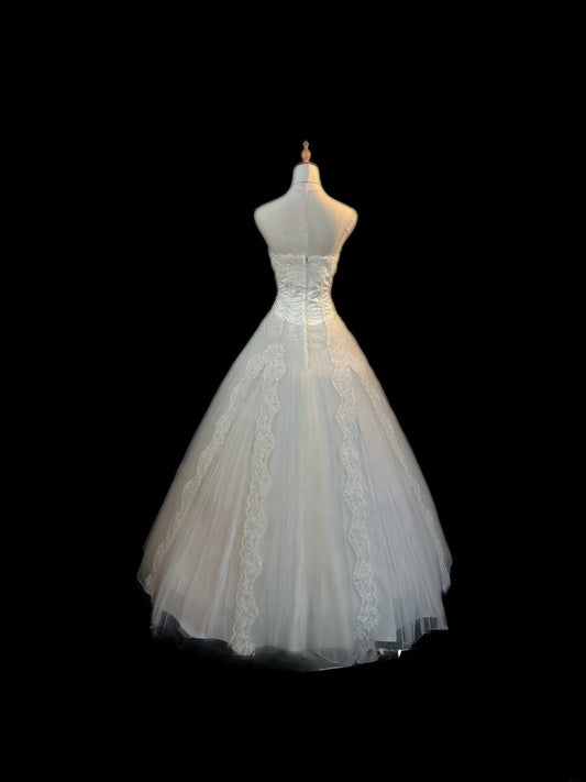 Romantic Princess Wedding Dress Ball Gown Strapless White With Appliques Brides Gown Long Bridal Dress RB5796