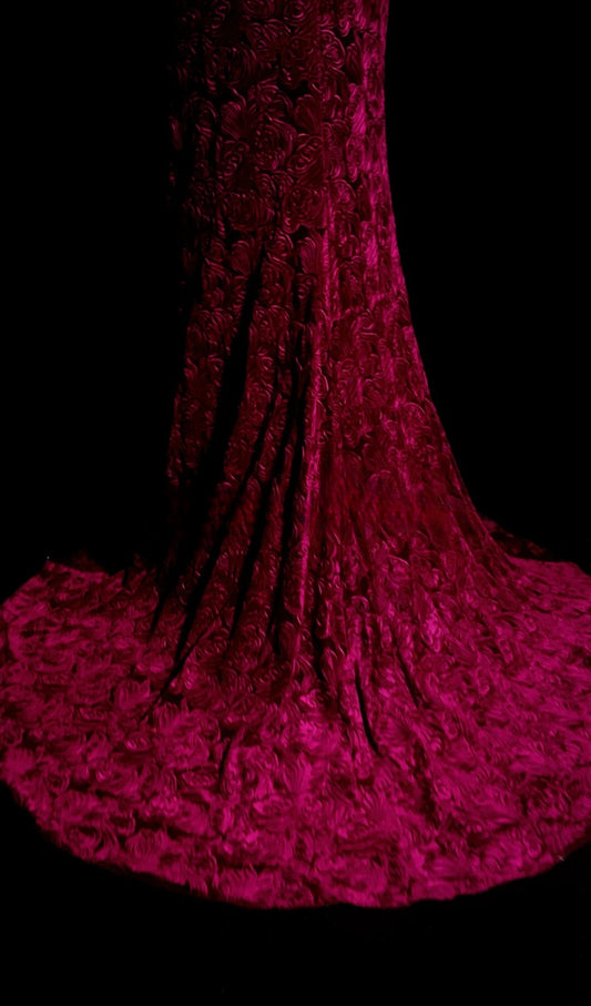 Samt-Prom-Kleid Meerjungfrau V-Ausschnitt rückenfrei Applikationen Spitze bodenlang formelles Partykleid RB9930