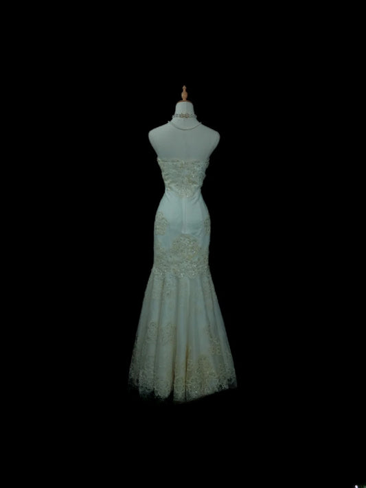 Vintage Princess Wedding Dress Mermaid Strapless White With Appliques Brides Gown Long Bridal Dress RB5797