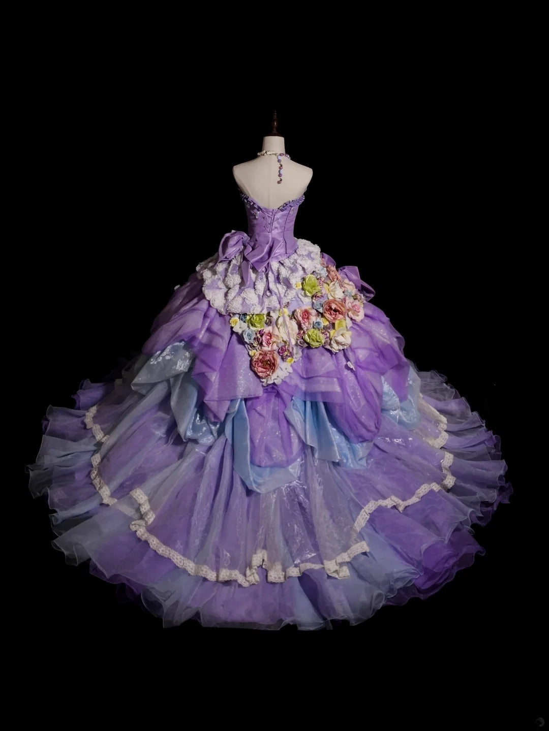 Sweet 16 Dress Lilac Sweetheart Ball Gown With 3D Flowers Tiered Layers Sweet Sixteen Dress RB9933