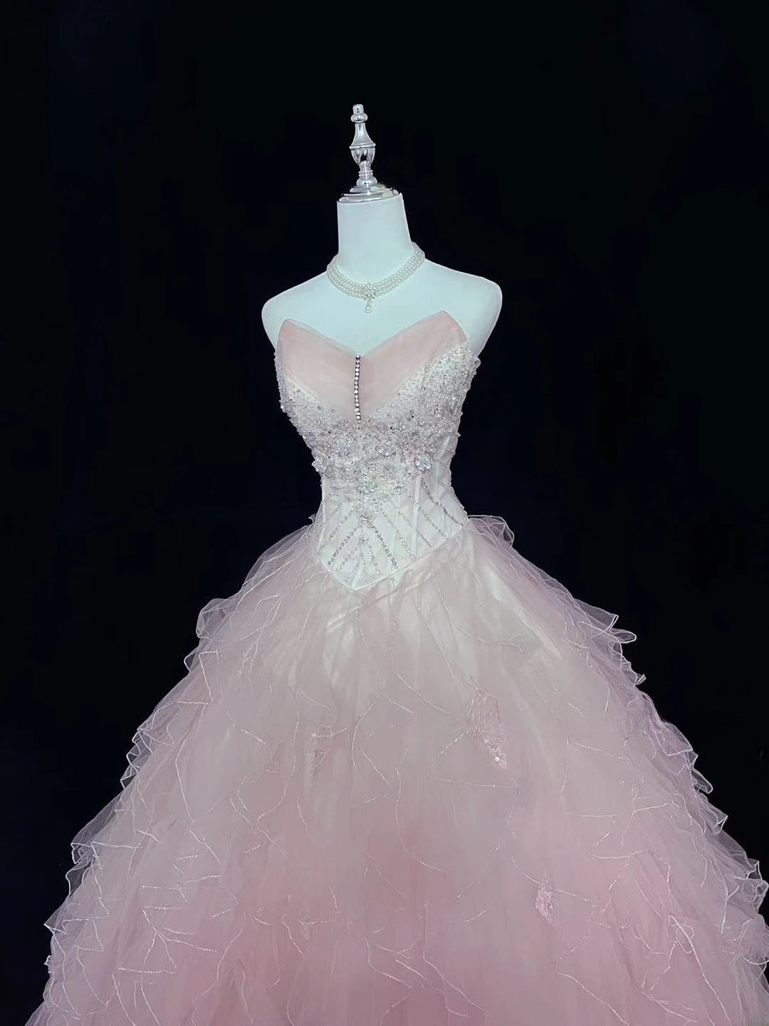 Modest Ball Gown Sweetheart Pink With Tiered Layers Tulle Long Quince Dress Voluminous Sweet 16 Sweet Sixteen Outfits Vestido de 15 RB7513