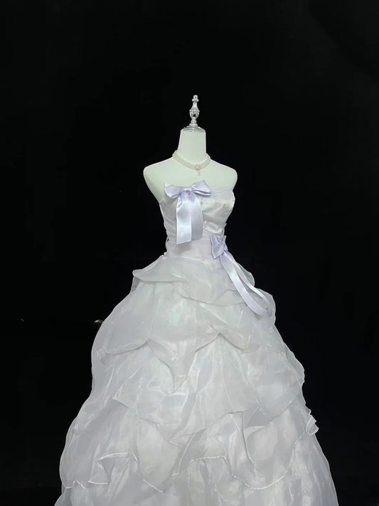 Modest Ball Gown Strapless White With Tiered Layers Lilac Long Quince Dress Voluminous Sweet 16 Sweet Sixteen Outfits Vestido de 15 RB7534