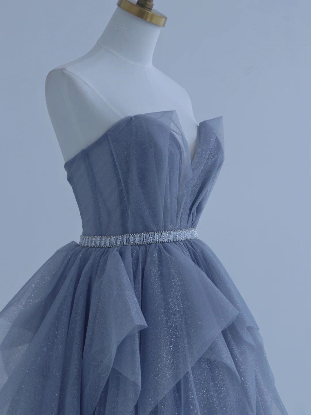 Robe de bal bustier en tulle bleu poudré, robe longue élégante pour un 18e anniversaire, modèle AS156