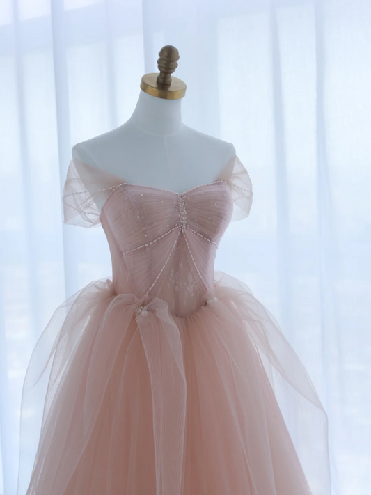 Bezauberndes Ballkleid mit Herzausschnitt aus rosa Tüll, langes Abendkleid, beeindruckendes Outfit zum 18. Geburtstag, Abiballkleid AS158