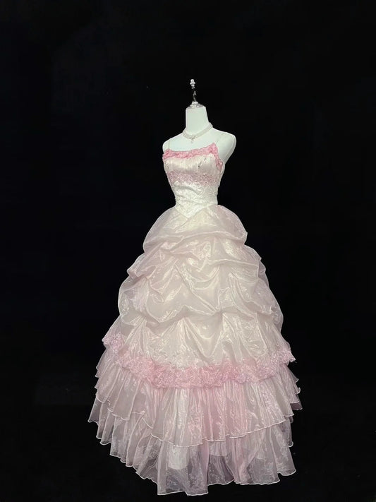 Cute Ball Gown Spaghetti Straps With Lace Long Prom Dress Voluminous Sweet 16 Sweet Sixteen Outfits Vestido de 15 RB7583
