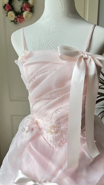 Elegant Sweet 16 Dress Long Straps Pink With Bow-knot Ball Gown Sweet Sixteen Party Birthday Dresses RC0553