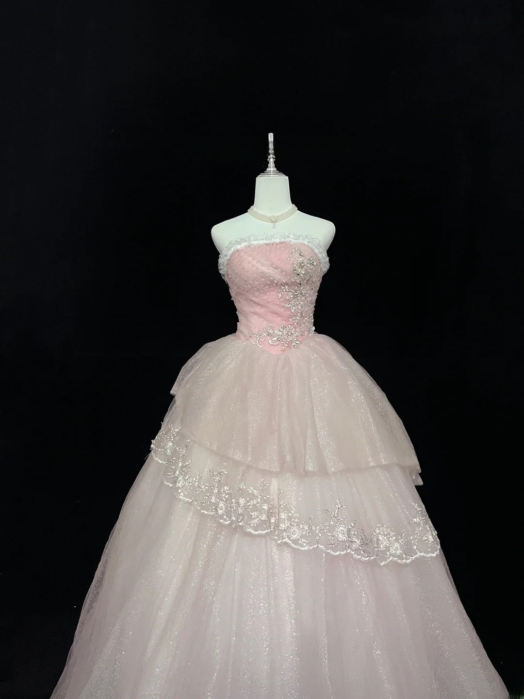 Pretty Ball Gowns Strapless Pink With Appliques Long Prom Dress Puffy Sweet 16 Sixteen Outfit Vestido de 15 RB7599