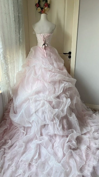 Elegant Sweet 16 Dress Long Strapless Pink With Tiered Layers Ball Gown Sweet Sixteen Party Birthday Dresses RC0572