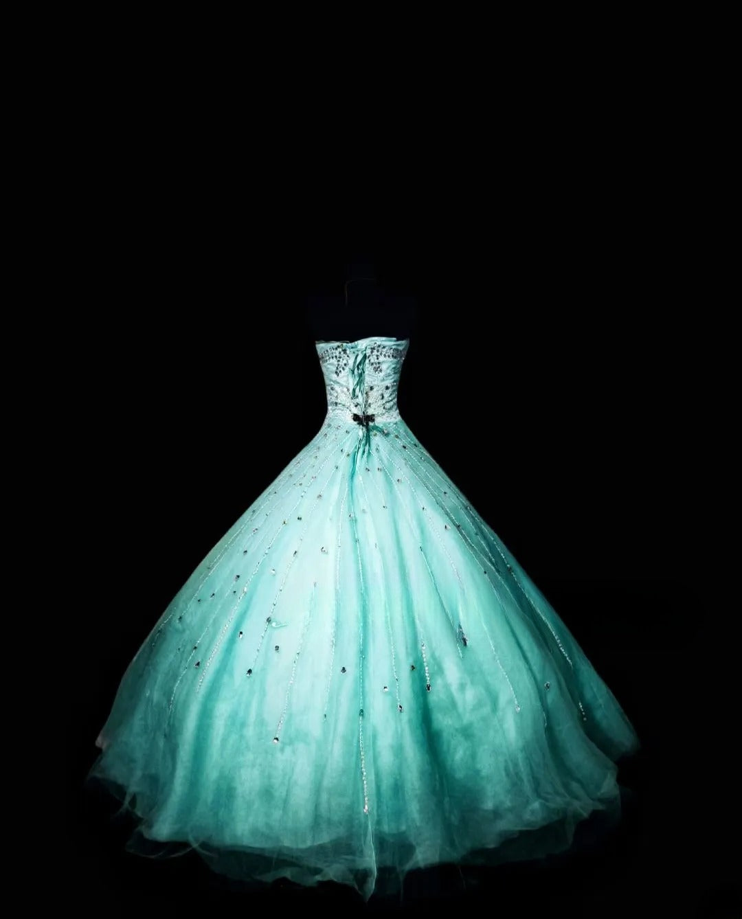 Ball Gown Strapless Blue Tulle Long Quinceanera Dresses With Beading For Sweet 15 15 Anos Celebration Birthday Formal Gown RB8865
