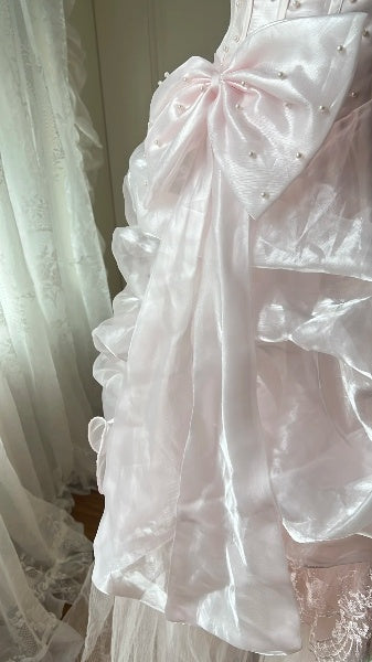 Vintage Prom Dresses Aesthetic 80s Retro A Line Strapless Pink Floor Length Evening Outfits RC0574