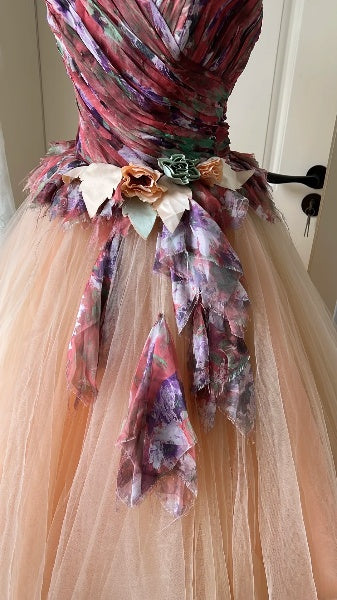 Elegant Sweet 16 Dress Long Spaghetti Straps Pink Floral Ball Gown Sweet Sixteen Party Birthday Dresses RC0576
