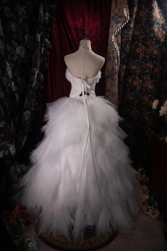 Dreamy Ball Gown Formal Events Strapless White Tulle With Tiered Quince Dress Quinceanera Dresses Birthday Outfits RB8492
