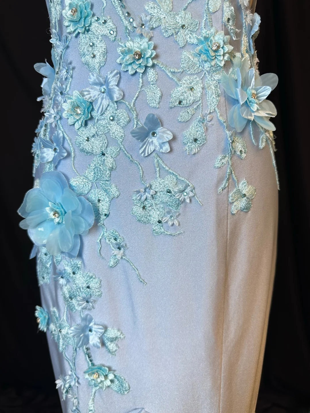 Modest Prom Dresses Mermaid Spaghetti Strap Light Sky Blue High Low With Appliqued Formal Outfits RB6097