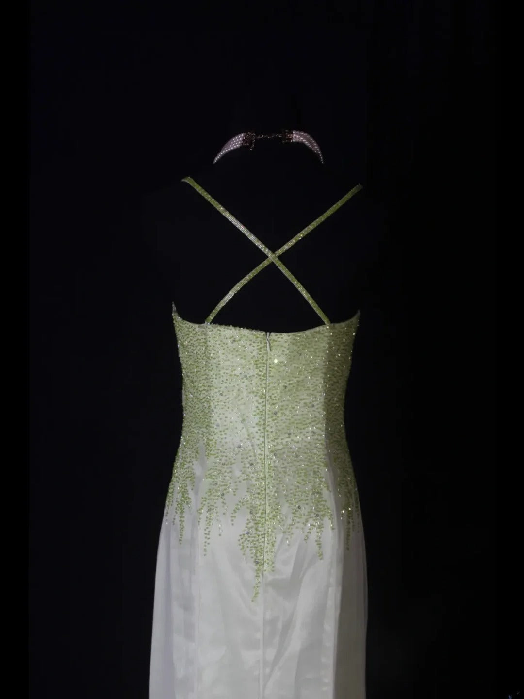Strahlendes Meerjungfrauen-Abendkleid mit Spaghettiträgern, weiß-grünem Ombré-Chiffon, langes Modell, beeindruckendes Outfit zum 18. Geburtstag, Ballkleid AS260