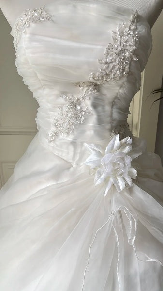 Elegant Sweet 16 Dress Long Strapless White With Flower Ball Gown Sweet Sixteen Party Birthday Dresses RC0600