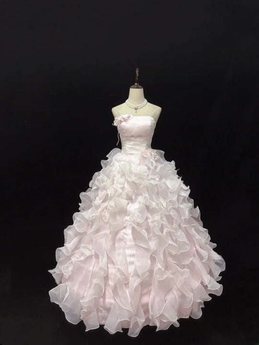 Classy Ball Gowns Strapless Pink Poofy Long With Tiered Layers Quince Dress Sweet 16 inspo Quinceanera Dresses Vestidos De 15 anos RB7662