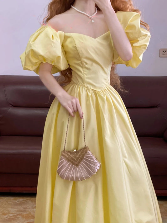 Prom Dress Elegant A Line Off The Shoulder Yellow Floor Length Formal Evening Gown for Women Graduation Party RB9253