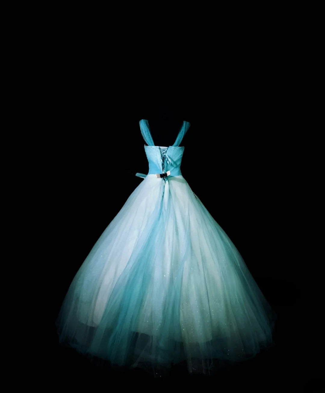 Gothic Spaghetti Straps Sweet 16 Ball Gown,Blue Appliques Tulle Long Sweet Sixteen Formal Dress RB9991