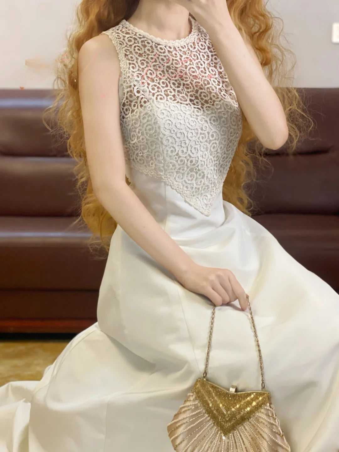 Prom Dress Elegant A Line Scoop White Lace Floor Length Formal Evening Gown for Women Graduation Party RB9330