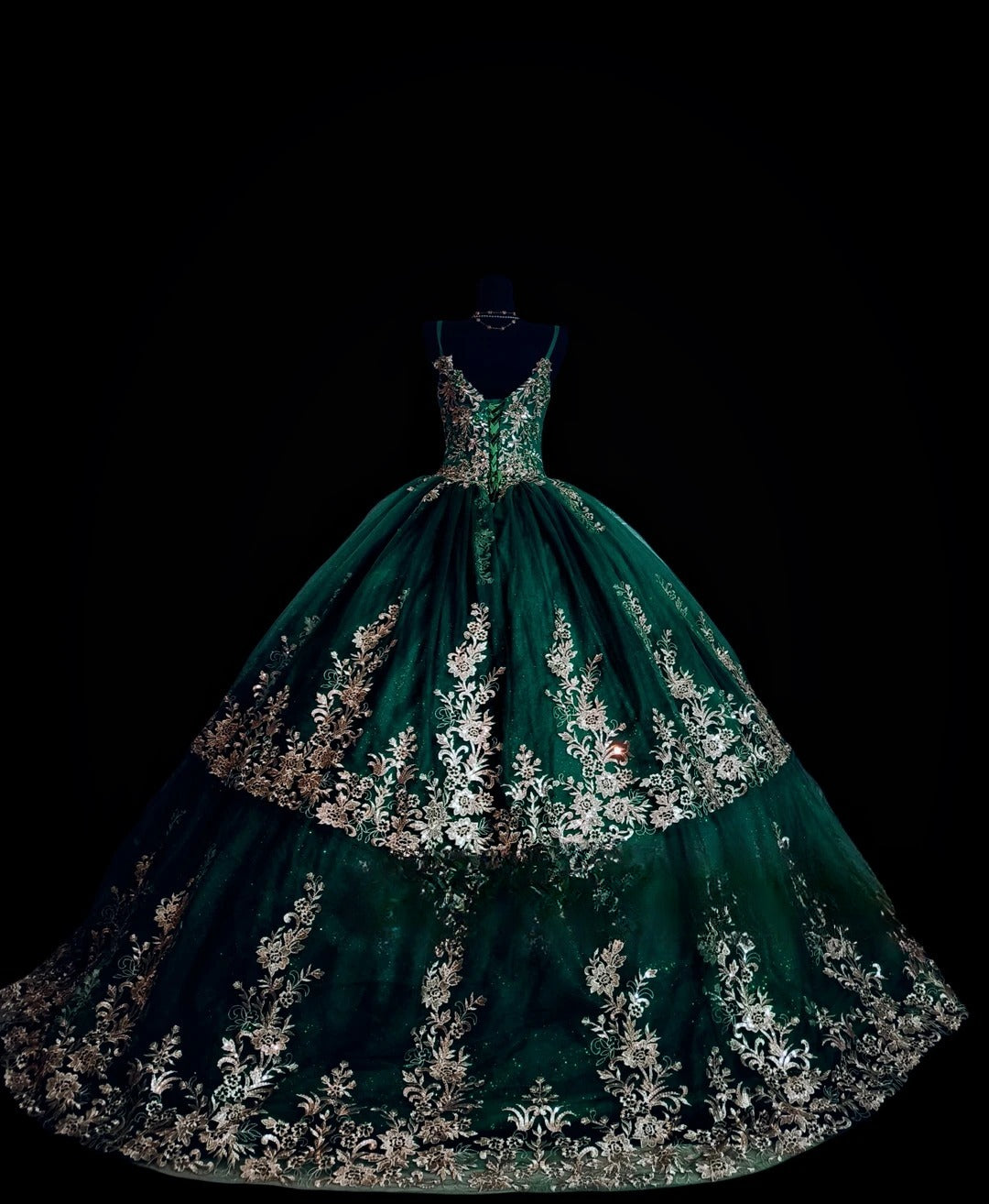 Sweet 16 Dress Dark Green Spaghetti Straps Lace Sleeveless Ball Gown Sweet Sixteen Dress RC0001