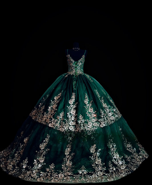 Sweet 16 Dress Dark Green Spaghetti Straps Lace Sleeveless Ball Gown Sweet Sixteen Dress RC0001