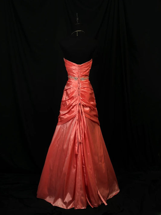 Modest Prom Dresses Mermaid Sweetheart Coral Satin With Ruffled Long Night Evening Formal Outfits RB6132