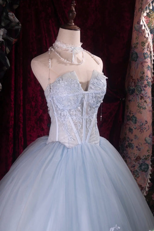 Regal Ball Gown Formal Events Sweetheart Light Sky Blue Tulle With Lace Quince Dress Long Quinceanera Dresses Birthday Outfits RB8535