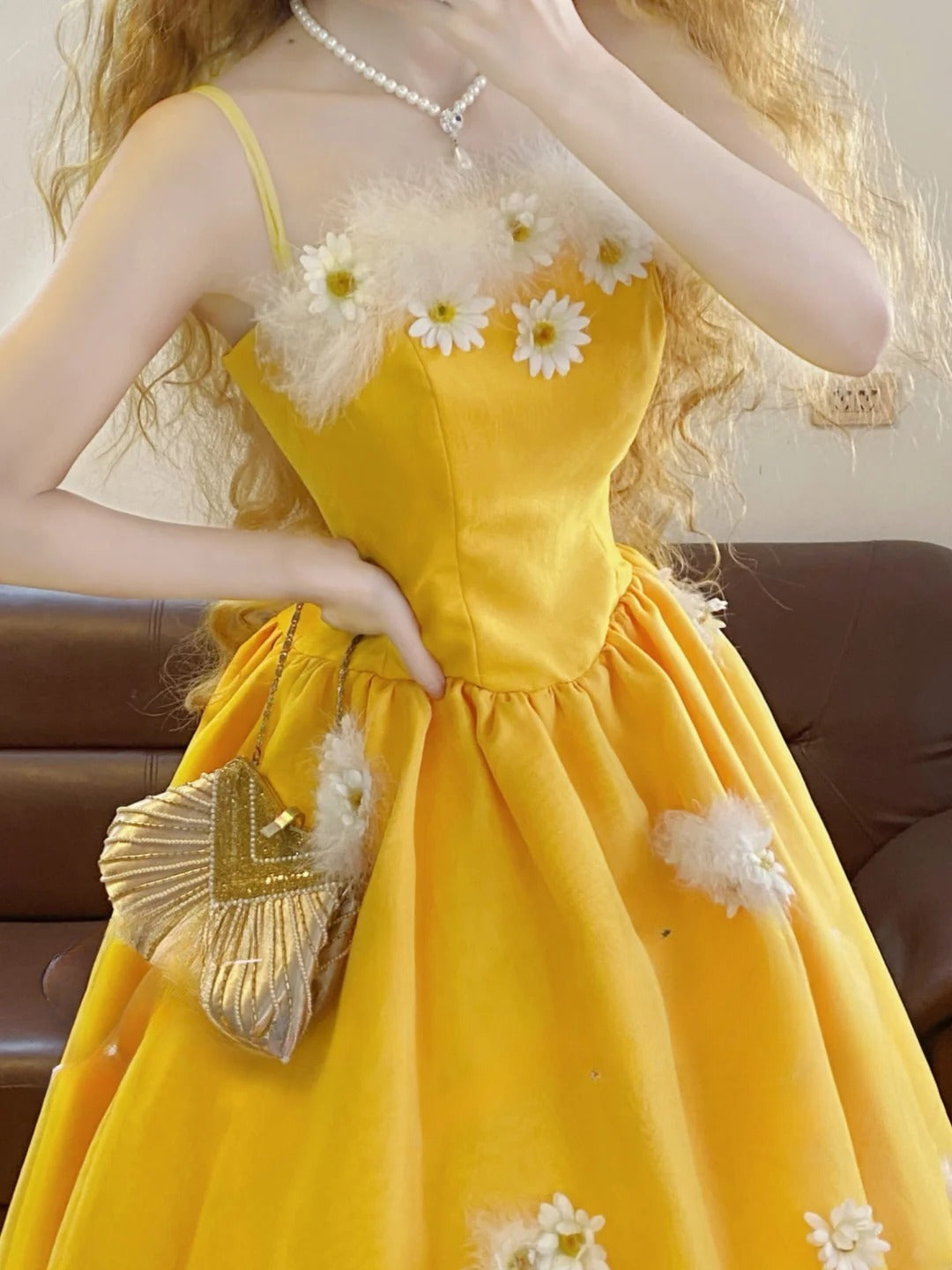 Prom Dress Elegant Ball Gown Spaghetti Straps Yellow Formal Evening Gown for Women Graduation Party RB9349
