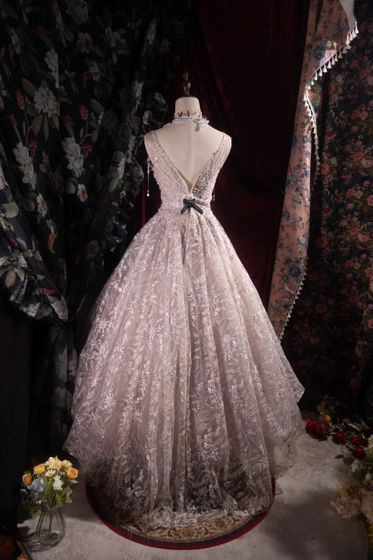 Regal Ball Gown Formal Events V Neckline Light Pink Tulle With Lace Quince Dress Long Quinceanera Dresses Birthday Outfits RB8537