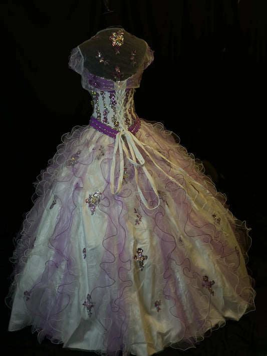 Pretty Ball Gown Strapless Lilac Tulle With Jacket Fitted Corset Back Long 15 Quinceanera Dresses Photo Ideas Formal Outfit RB6142