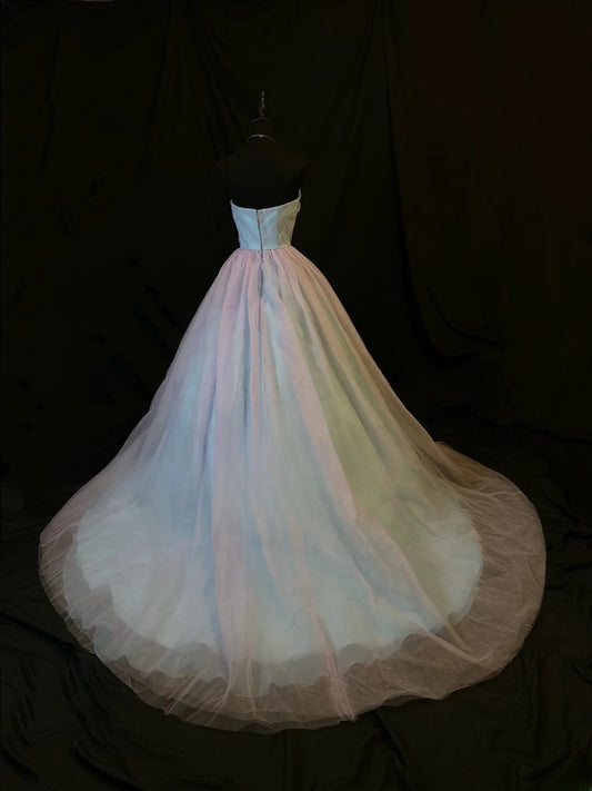Pretty Ball Gown Strapless Pink Blue Prom Dresses Long 15 Quinceanera Dresses Photo Ideas Formal Outfit RB6144