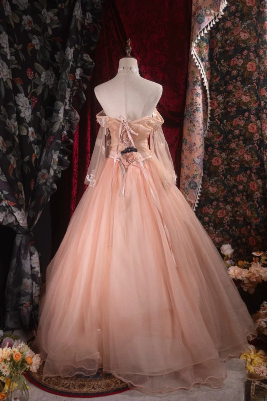 Regal Ball Gown Formal Events Off The Shoulder Blush Pink Lace With 3D Appliqued Quince Dress Long Quinceanera Dresses Birthday Outfits RB8545