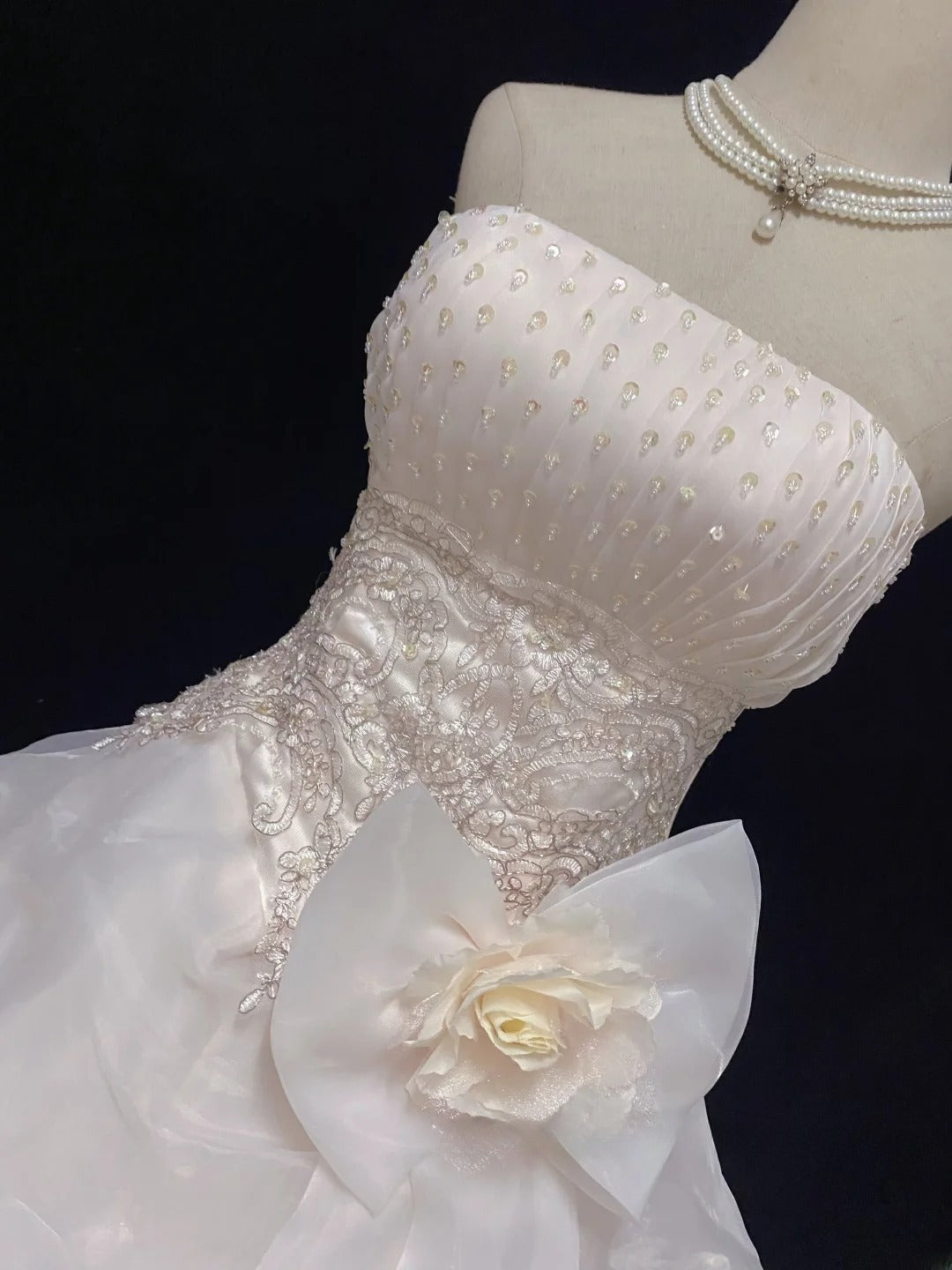 Sweet Ball Gowns Strapless Light Pink Poofy Long With Lace Beading Quince Dress inspo Quinceanera Dresses Vestidos De 16 anos RB7767