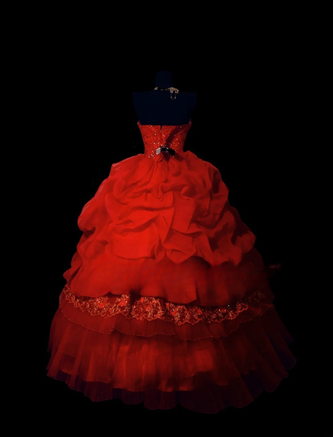 Cute Sweet 16 Dress Strapless Red Tiered Ruffled Ball Gown Sweet Sixteen Dress RC0021