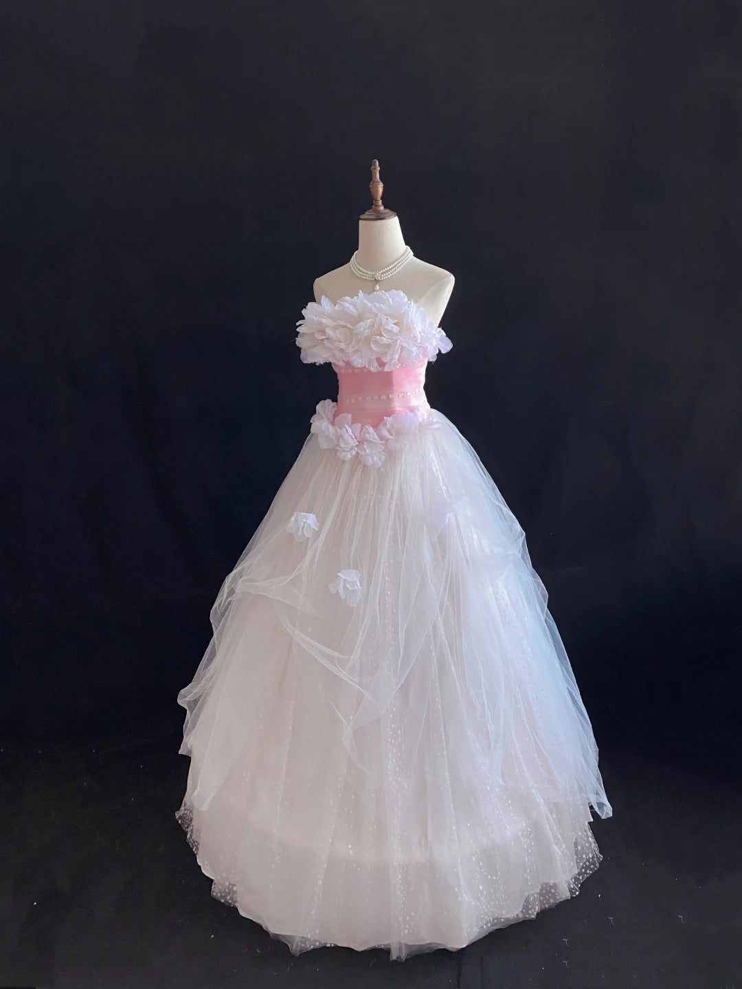 Sweet Ball Gowns Strapless Pink Poofy Long With 3D Flowers Quince Dress inspo Quinceanera Dresses Vestidos De 16 anos RB7773