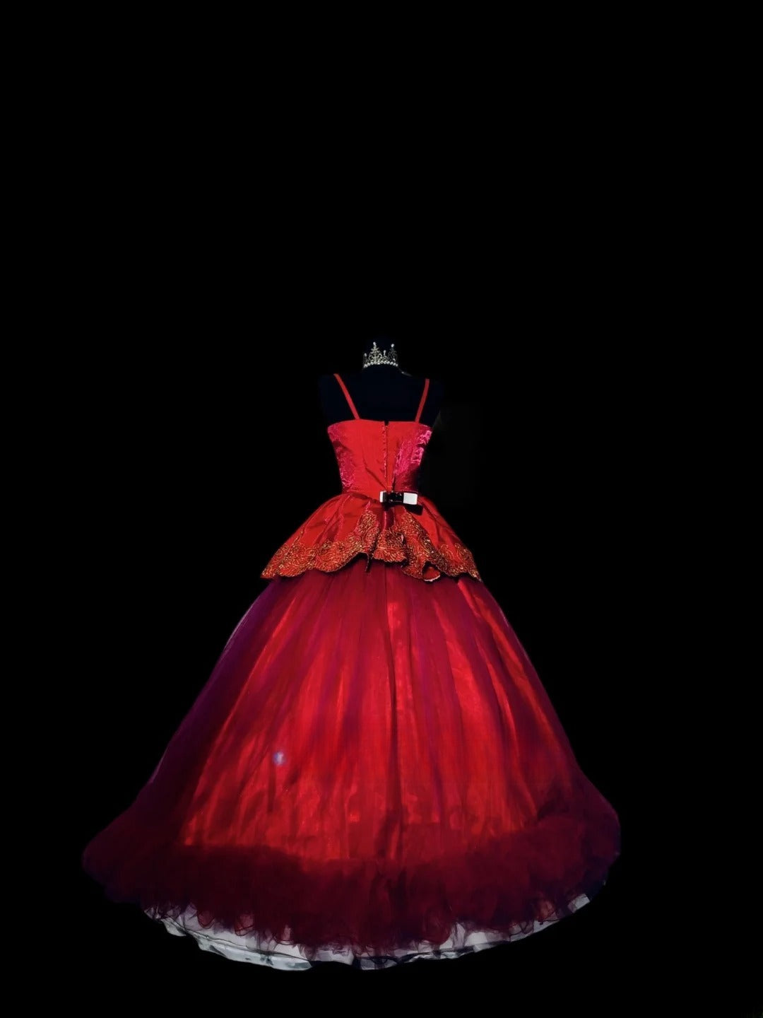 Tulle Sweet 16 Dress,Red Spaghetti Straps Lace Ball Gown Long Sweet Sixteen Party Gown RC0026