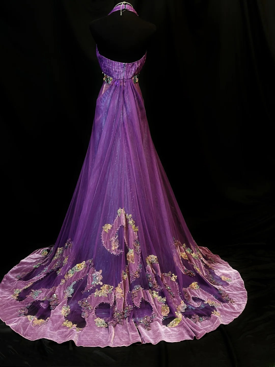 Vintage Prom Dresses Mermaid V Neckline Purple Tulle With Appliqued 1950s Retro Classy Long Formal Outfits RB6167