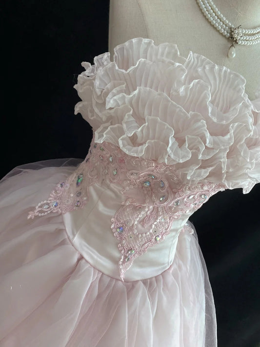 Dream Ball Gown Strapless Pink Lace Poofy Long With Tulle Tiered Quince Dress inspo Quinceanera Dresses Sweet 15 16 Outfits RB7780
