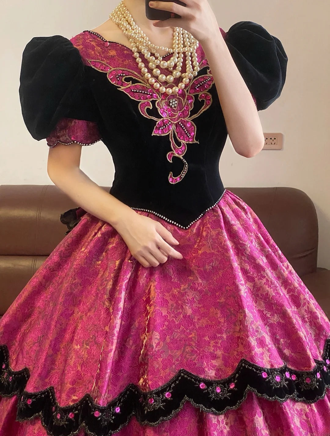Ball Gown Scoop Pink Lace With Puffy Sleeves Sweet 16 Dress Sweet Sixteen Princess Dress RB9384