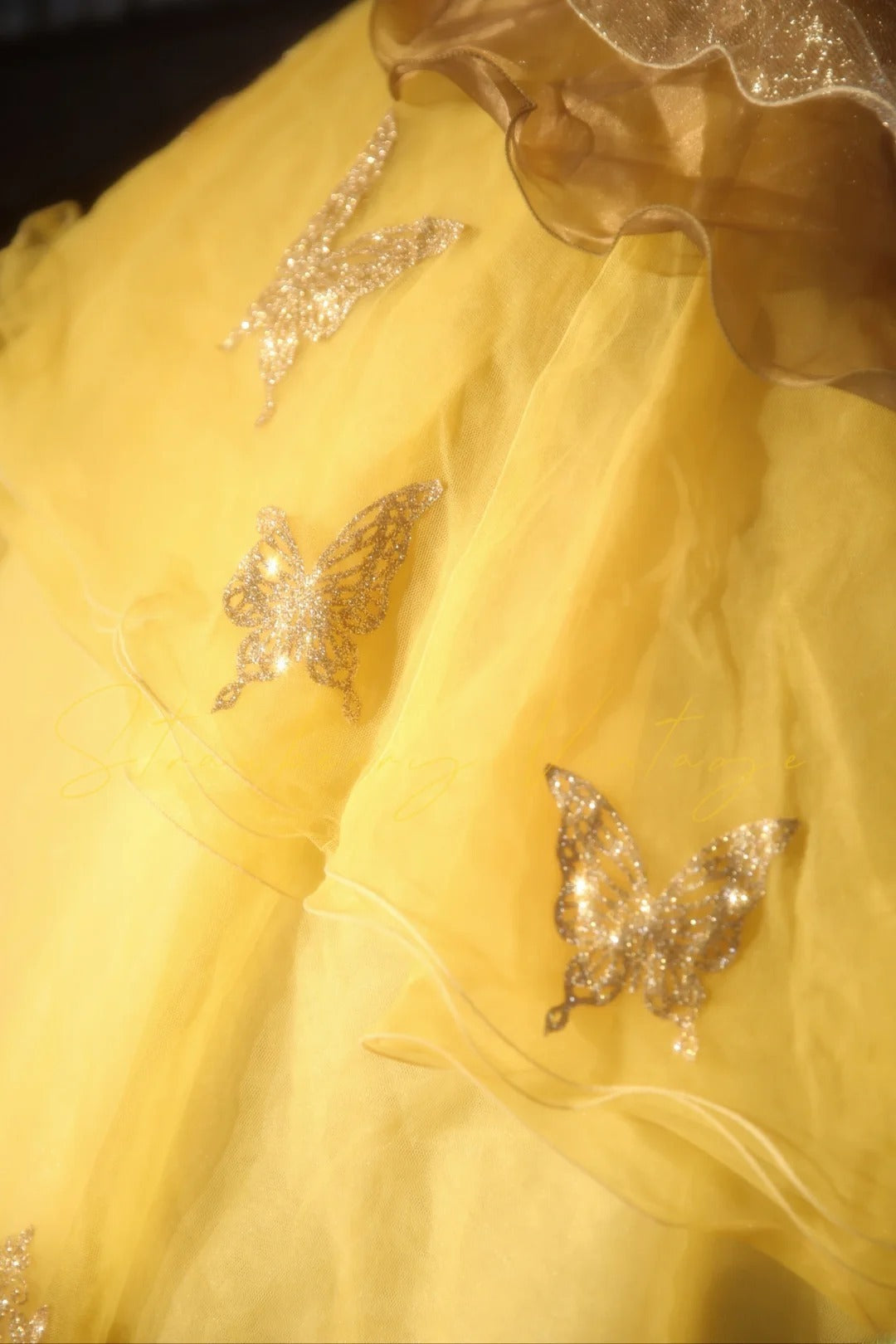 Plus Size Sweet 16 Dress Ball Gown Strapless Gold Yellow Tulle Sweet Sixteen Formal Gown RB9388
