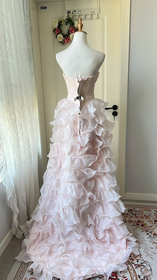 Pretty Sweet 16 Dress Long Strapless Pink With Bow-knot Layers Ball Gown Sweet Sixteen Party Birthday Dresses RC0677