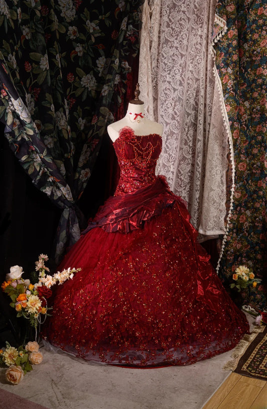 Charming Ball Gown Formal Events Strapless Burgundy With Lace 15 Anos Quince Dress Quinceanera Dresses RB8577