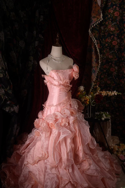 Vintage 80s Mermaid Strapless Blush Pink With 3D Flowers y2k High School Dances Prom Dresses Formal Outfits Evening Gown RB8579