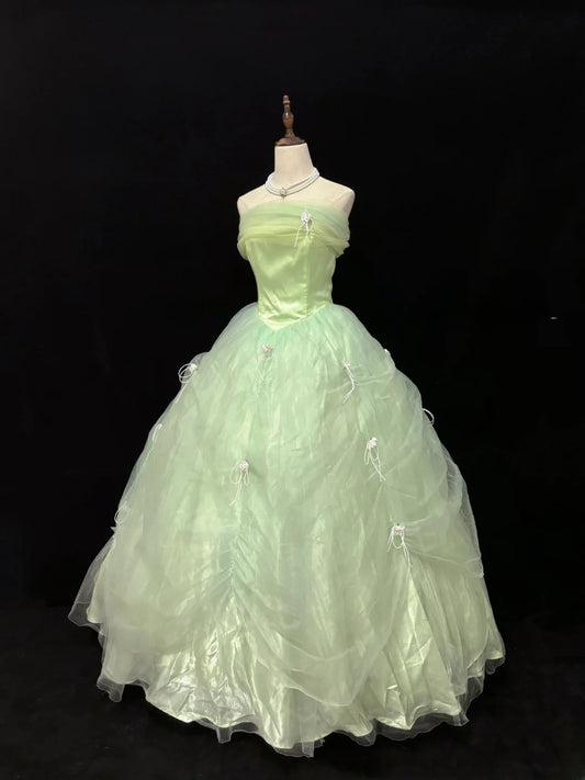 Beautiful Ball Gown Strapless Sage Green Tulle Long With Ruffled Quince Dress inspo Quinceanera Dresses Sweet 15 16 Outfits RB7827