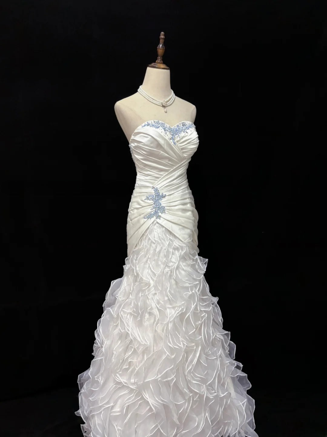 Vintage 90s Mermaid Sweertheart White Satin With Tiered Ruffled Long Prom Dresses Formal Outfit Evening Night Dress RB7828