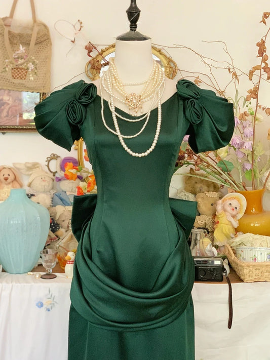 Prom Dress Elegant Sheath V Neck Dark Green With Flowers Formal Evening Gown for Graduation Party RB9407