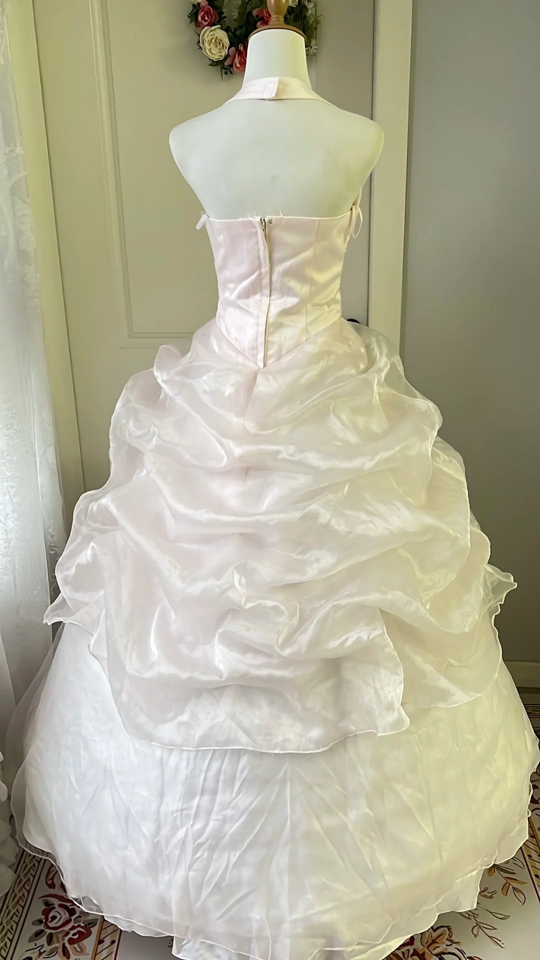 Sweet 15 Quinceanera Dresses Ball Gown Halter Pearl Pink With Tiered Beaded Long 16th Birthday Dress RC0708