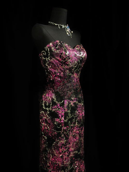 Modest Prom Dresses Mermaid Sweetheart Pink Sequined 1950s Retro Classy Party Formal Outfits RB6206